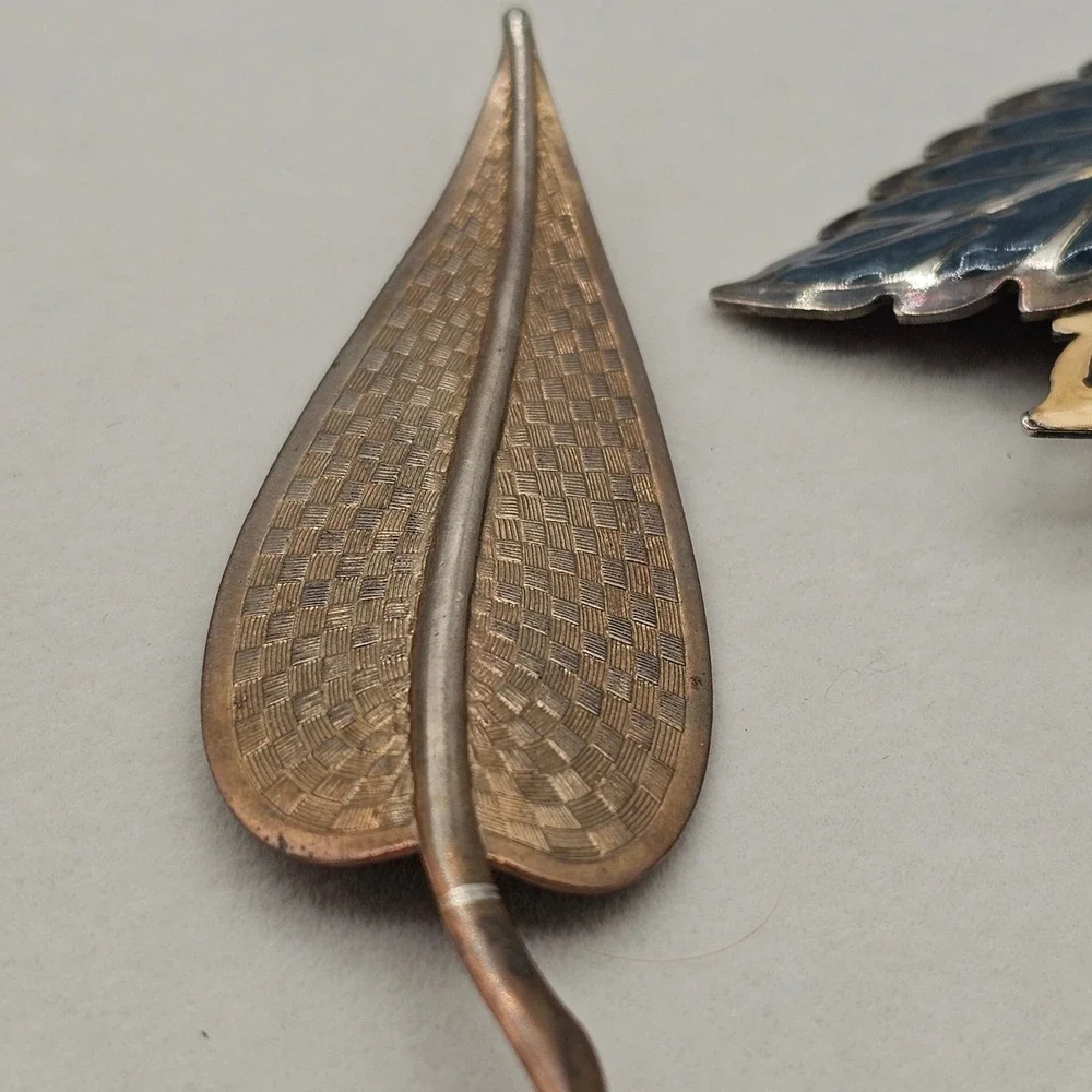 Vintage Leaf Brooch Pin Lot Statement Enamel Faux Pearl‎ Gold Silver Tone Nature